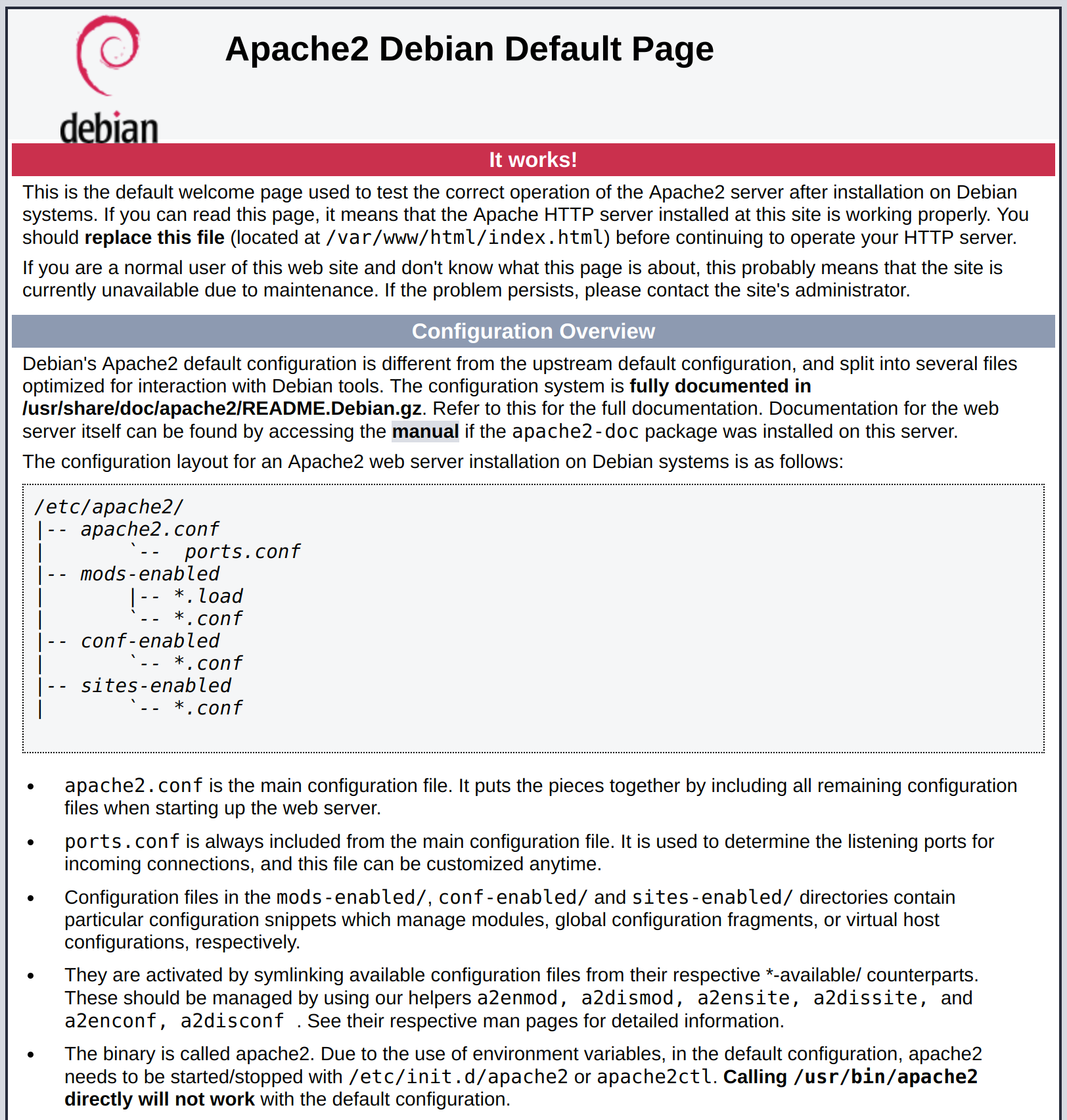 Default apache on debian index.html page