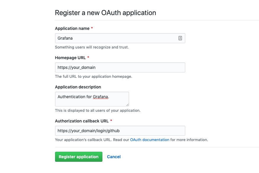 Registro do aplicativo OAuth do GitHub