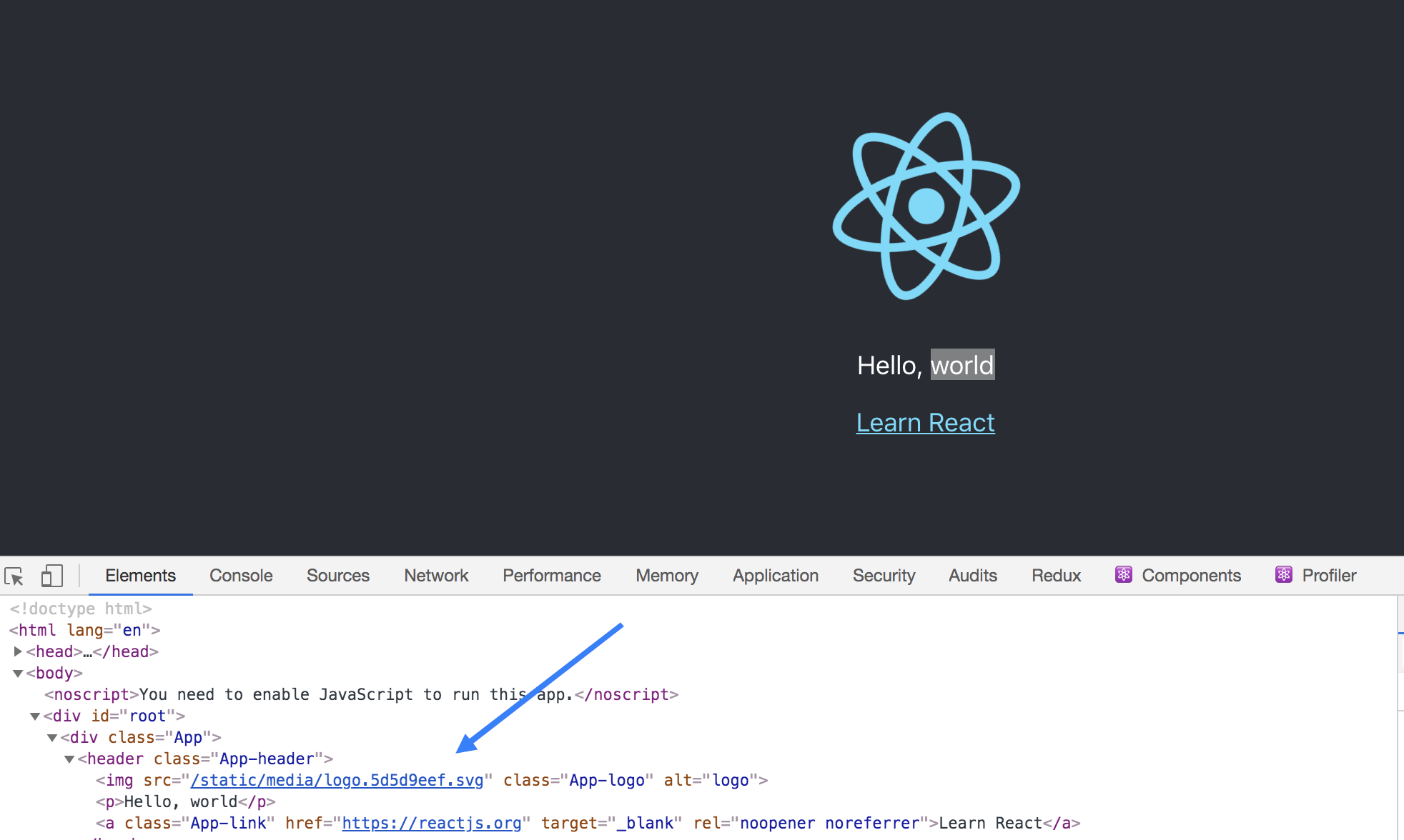 Inspizieren des Elements mit Chrome dev Tools