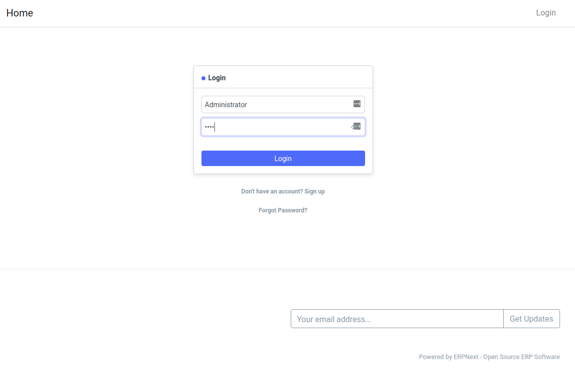 ERPNext Login Screen