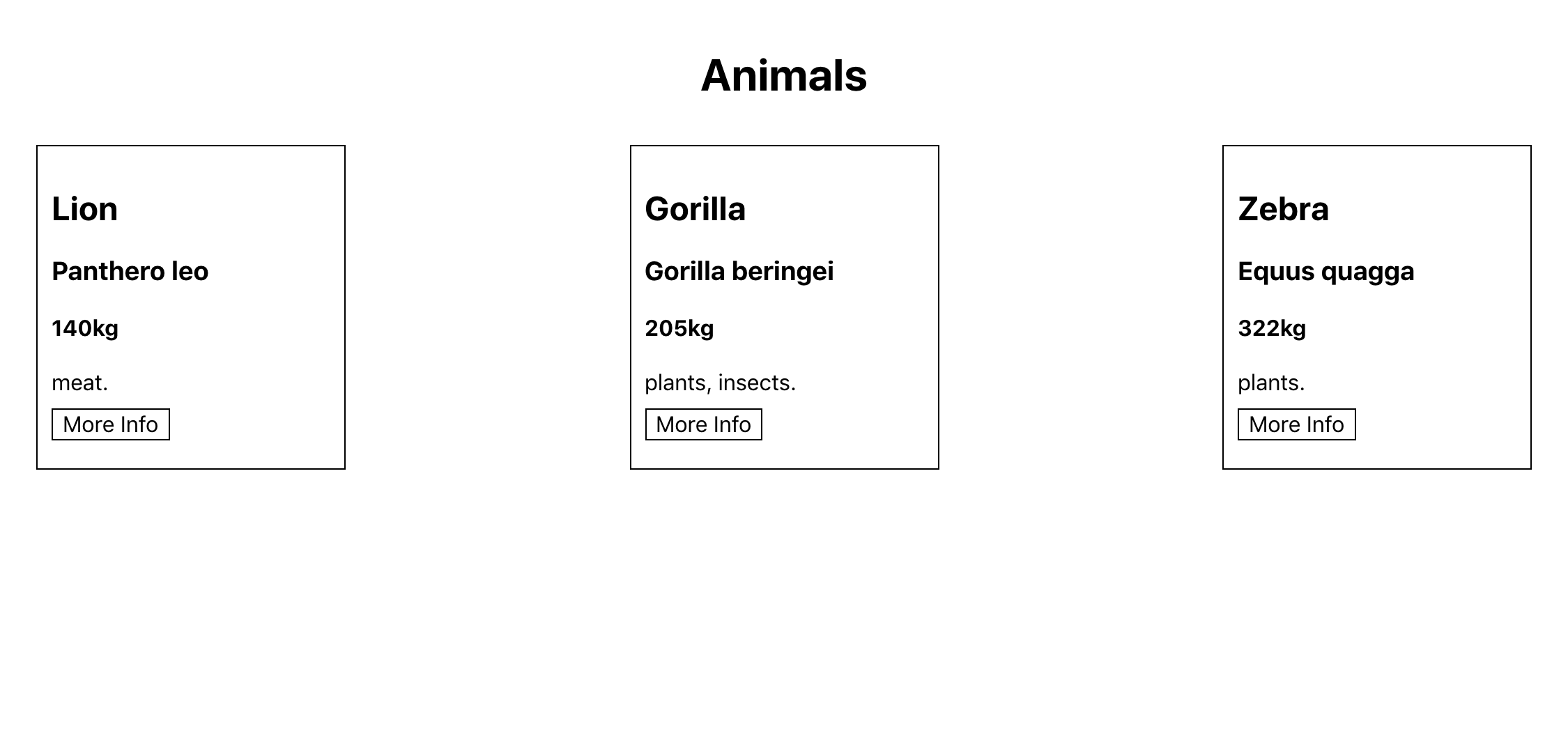 Proyecto React con tarjetas de animales con el estilo