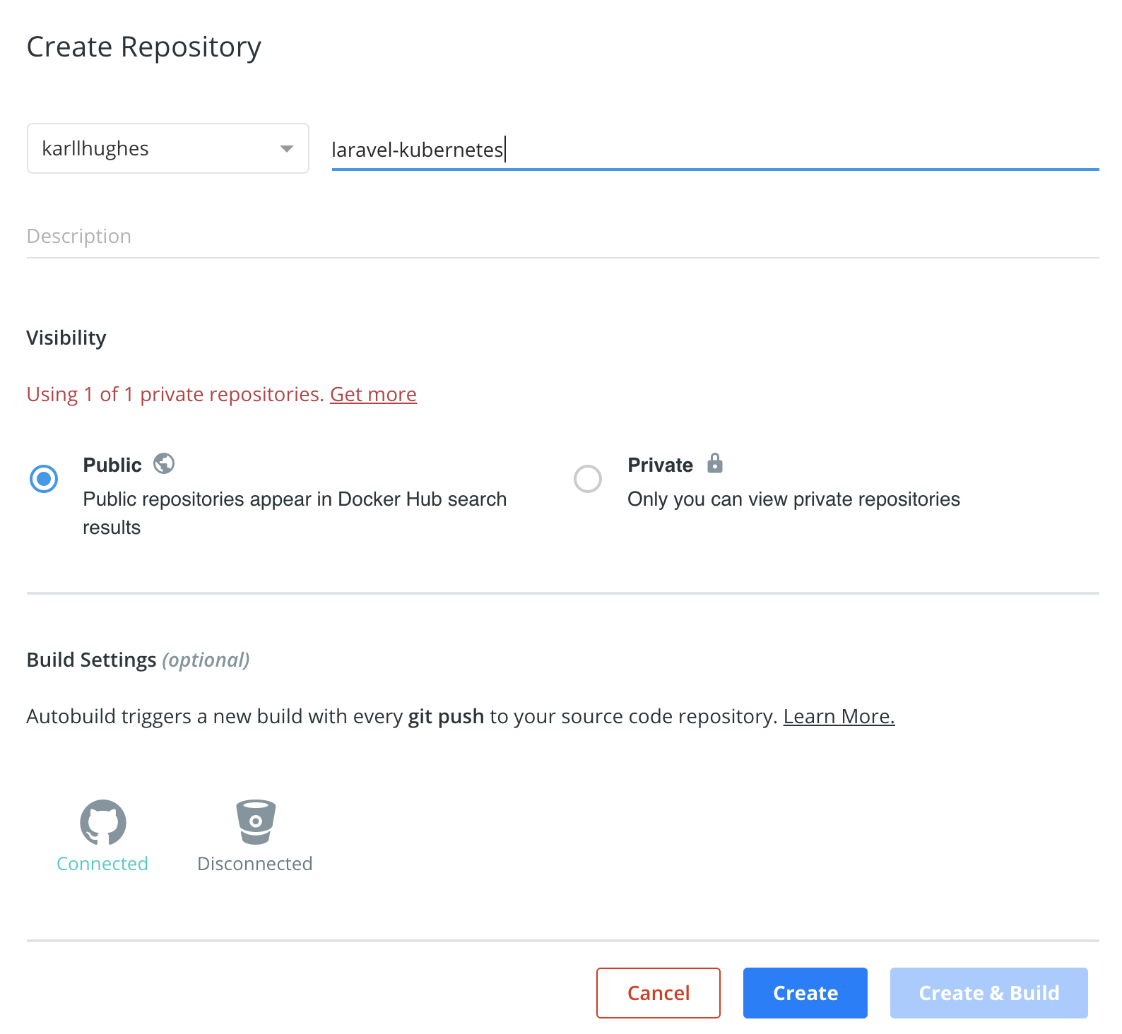 Erstellen eines neuen Repository in Docker Hub