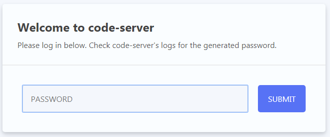 Eingabeaufforderung des Code-Server-Login