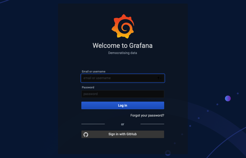 Grafana Login page with GitHub