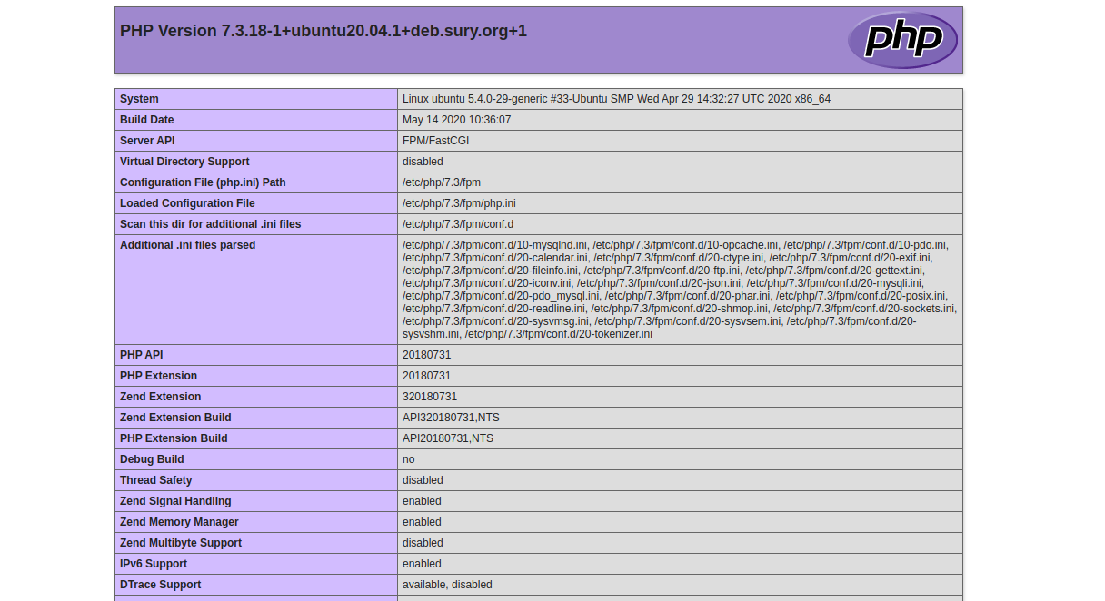 PHP 7.3 info page