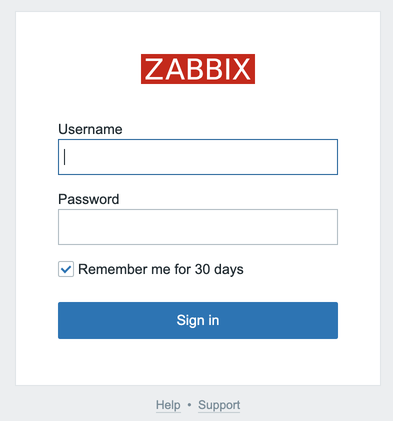 L'écran de connexion Zabbix