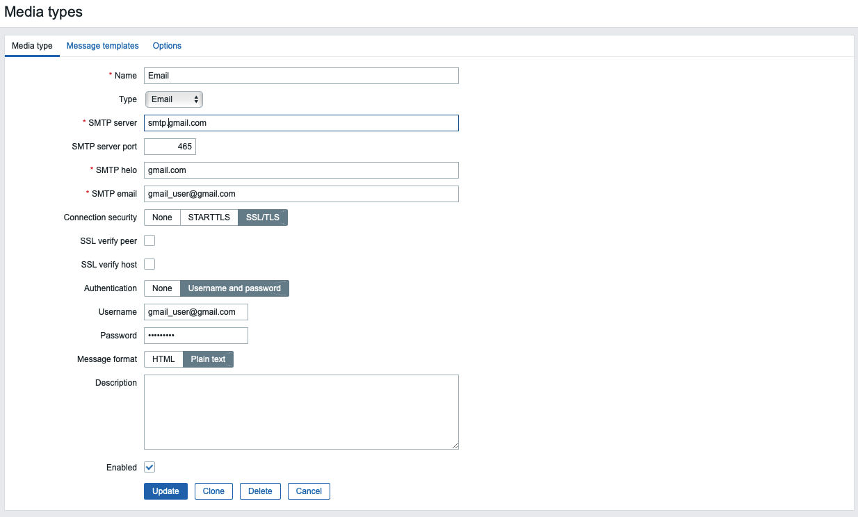 Configurando o tipo e-mail de mídia