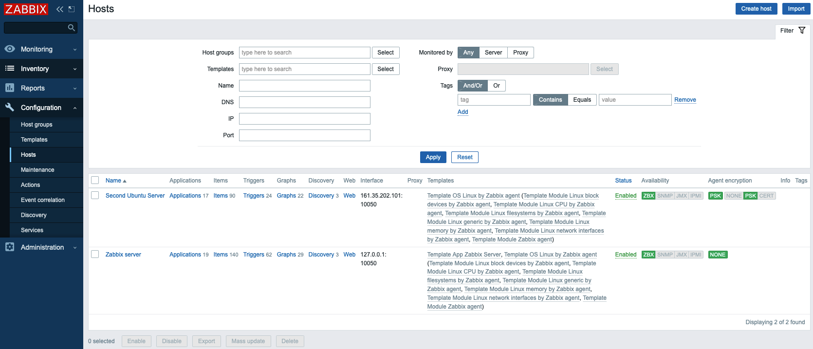 Zabbix shows your new host