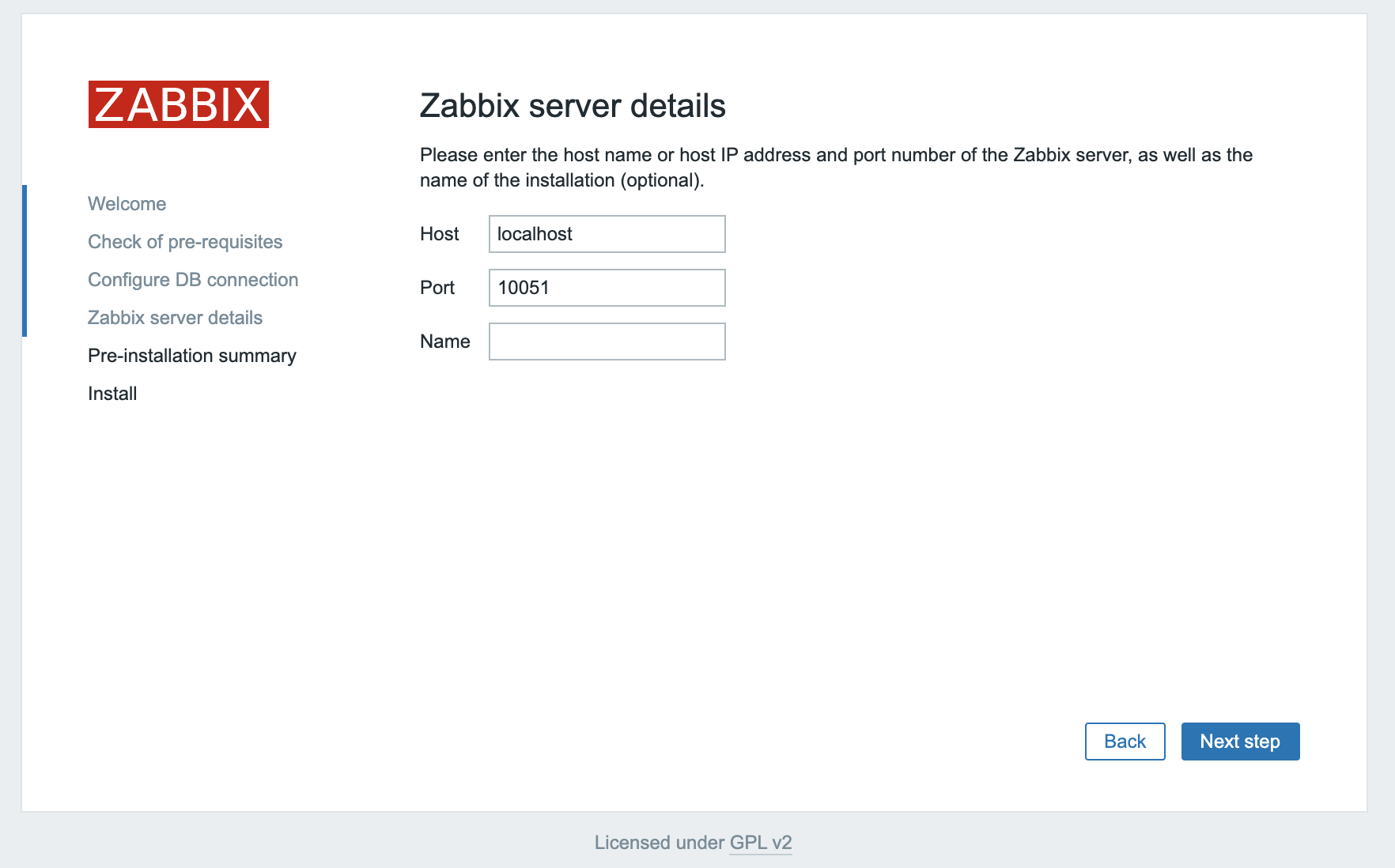 Zabbix Server Details