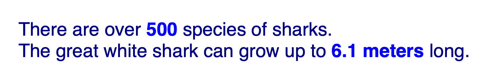 The text in both sentences on the new page are rendered navy blue and in a sans serif font, except for the text in both <strong> tags, which are a lighter blue and bold.