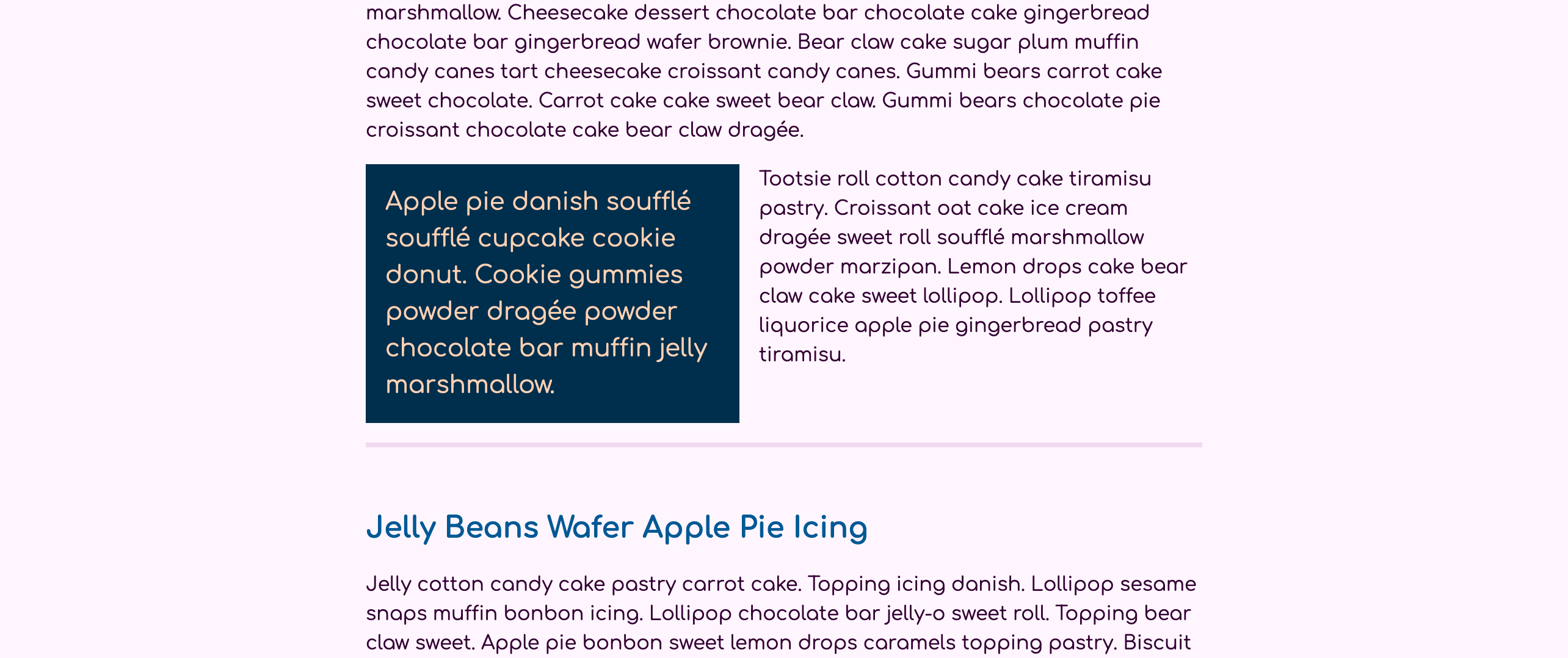 Blockquote content on the left side with the following text content wrapping on the right side with a light purple rule line below