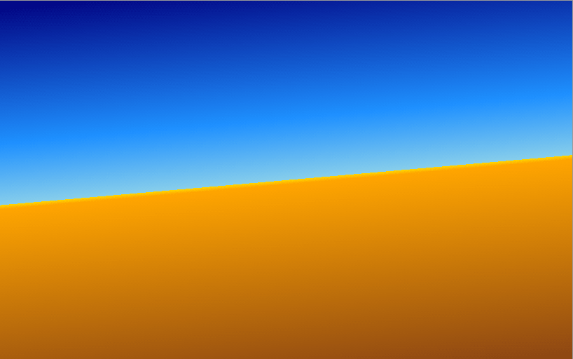 Gradient of dark blue to light blue with an immediate change to yellow and orange fading to a light brown, resembling a desert horizon.