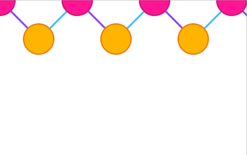 Repeating pattern along the top of the image consisting of orange and pink circles connected by blue and purple lines on a white background.