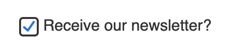 Square with rounded edge and a blue checkmark inside with black sans-serif text to the right.