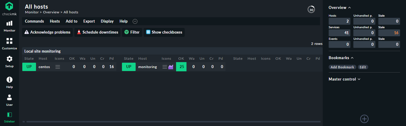 List of hosts with two hosts being monitored