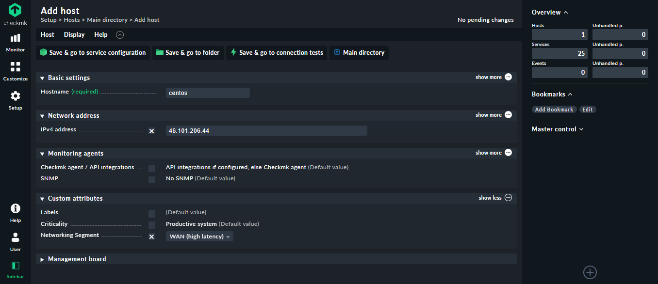 Creating second host configuration screen