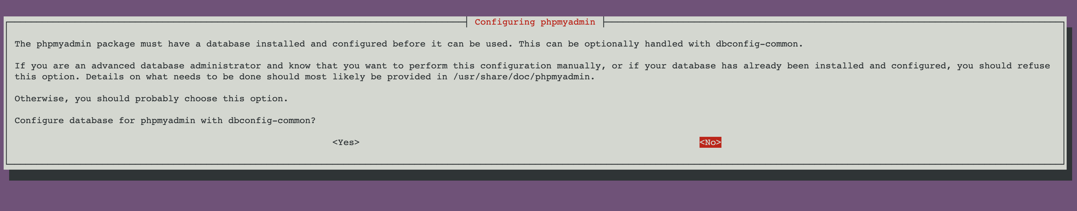  selection when configuring phpMyAdmin