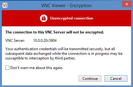 VNC encryption warning