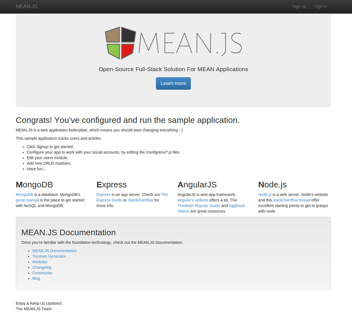 Screenshot of the MEAN sample app