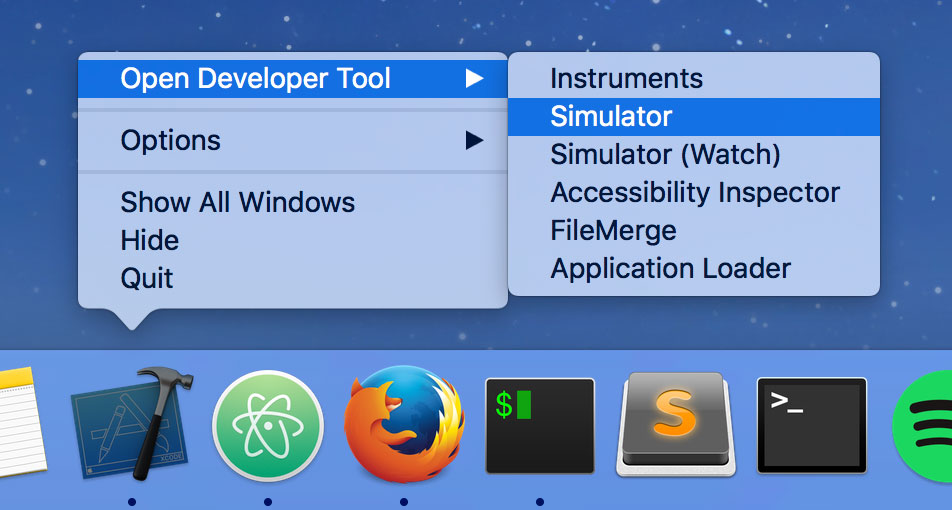 Opening the iOS Simulator