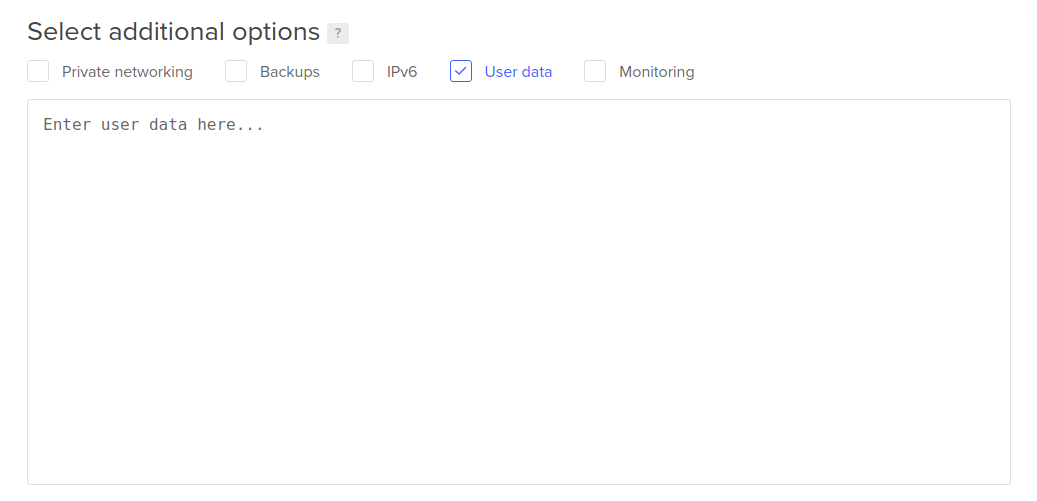 DigitalOcean control panel user data field