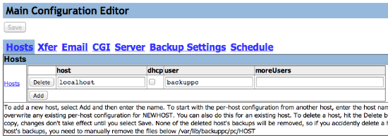 BackupPC edit hosts