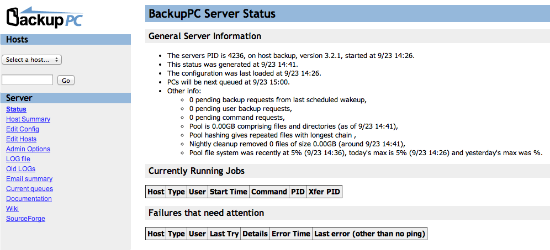BackupPC main page