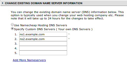 Namecheap input nameservers