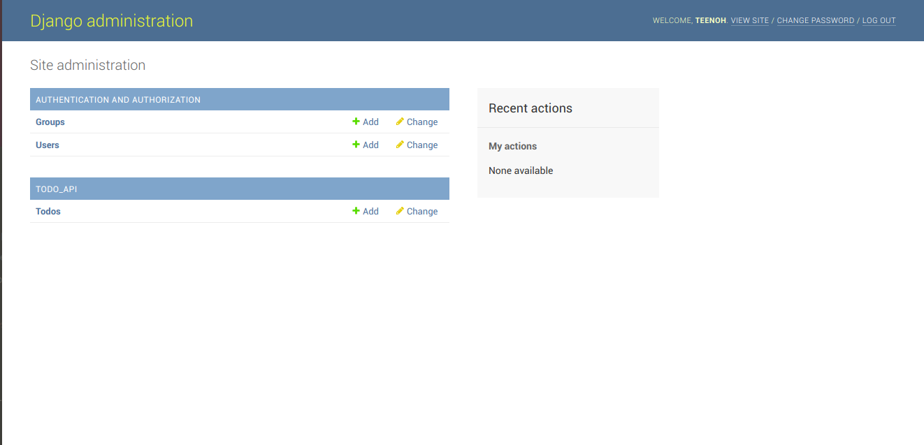 Screenshot of the admin interface for the Django application.