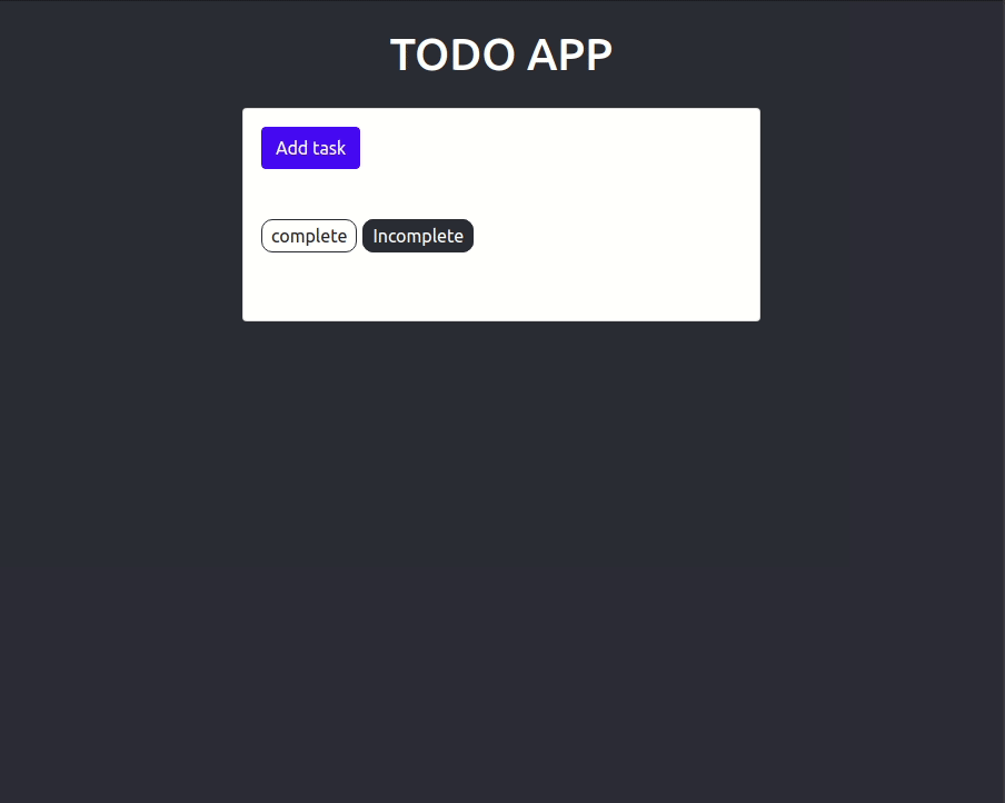 Animated gif of a user interacting with the application to create a new task and toggle it between complete and incomplete statuses.