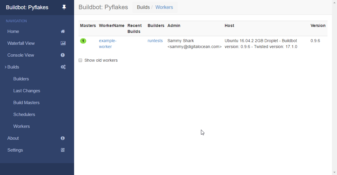 Screenshot of Buildbot’s Workers Screen