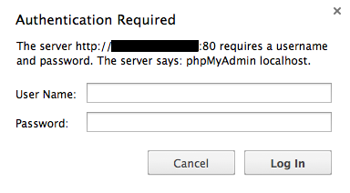 phpMyAdmin login prompt