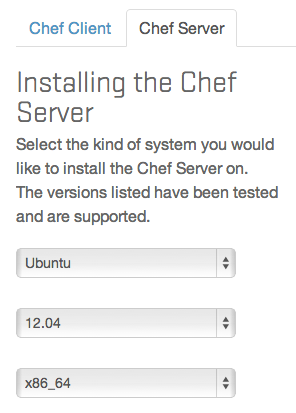 Chef server select operating system