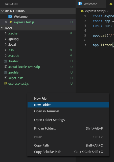 Графический интерфейс код-серверной IDE — новая папка