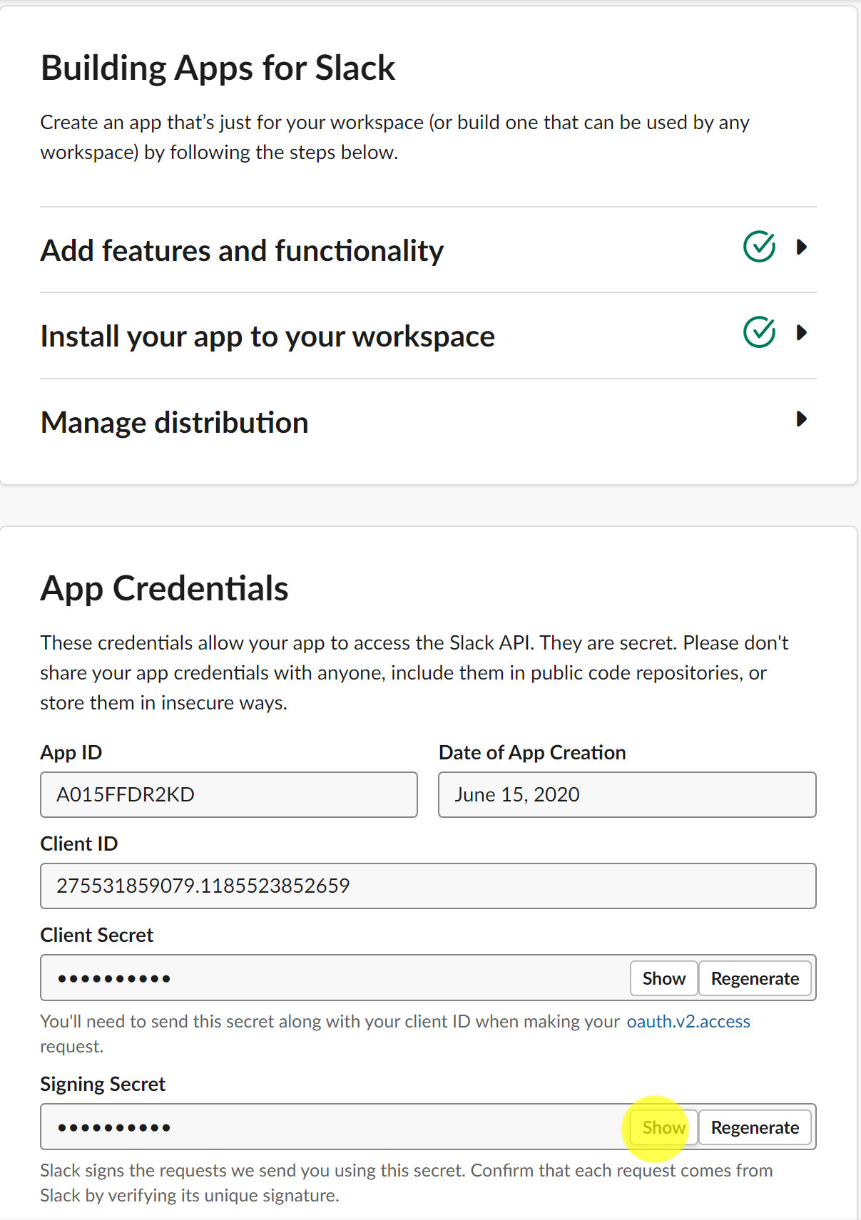 slack client response with json format