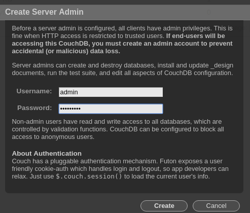 Enter a username, such as "admin", and a password