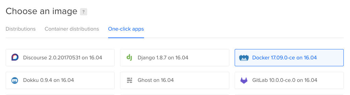 screenshot of the DigitalOcean Control Panel GUI for selecting one-click apps