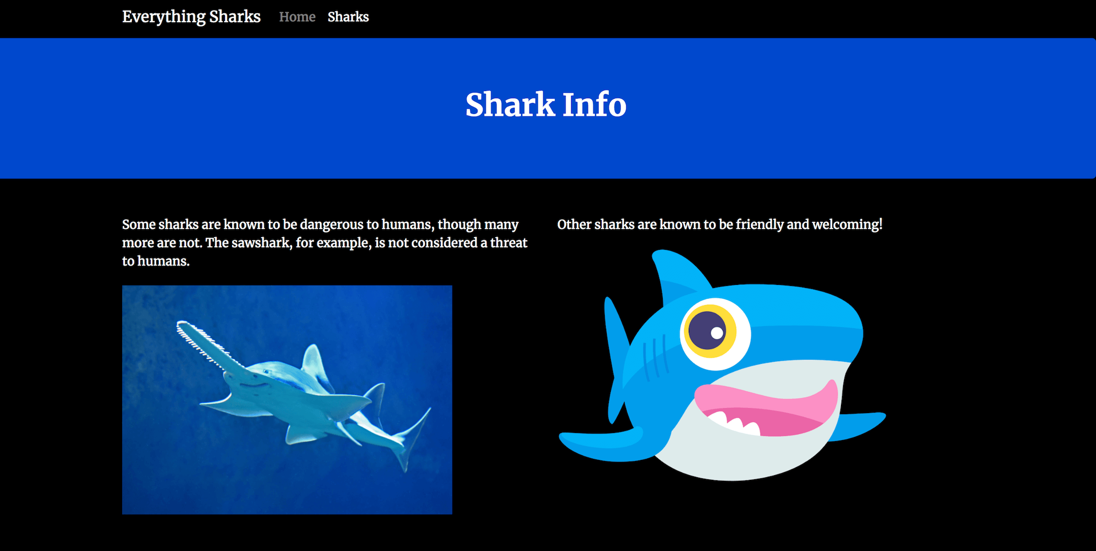 Página de información de tiburones