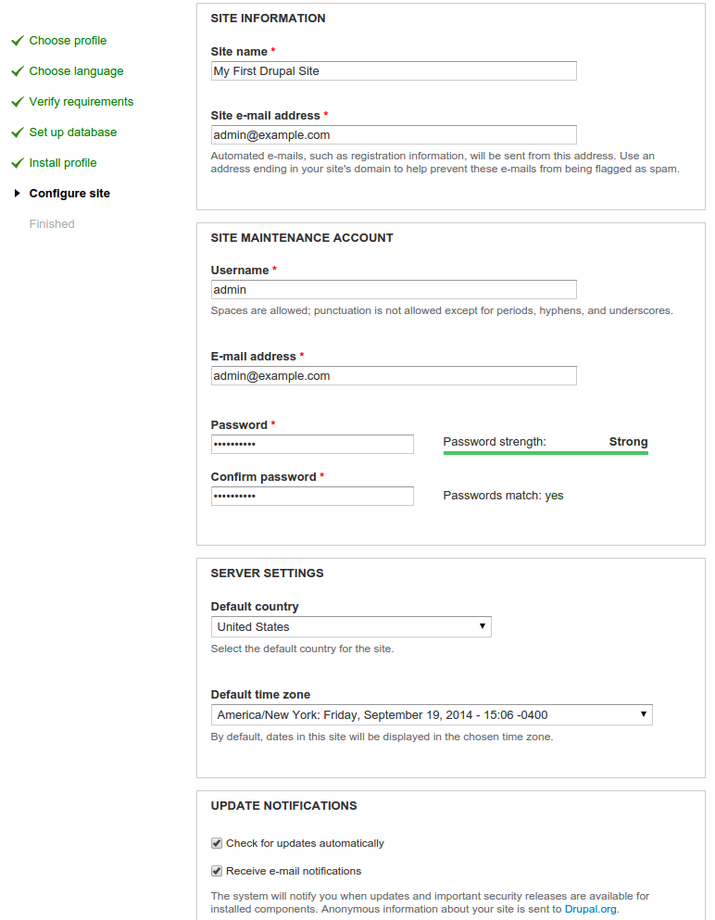 Drupal configure site