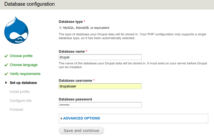 Drupal database config