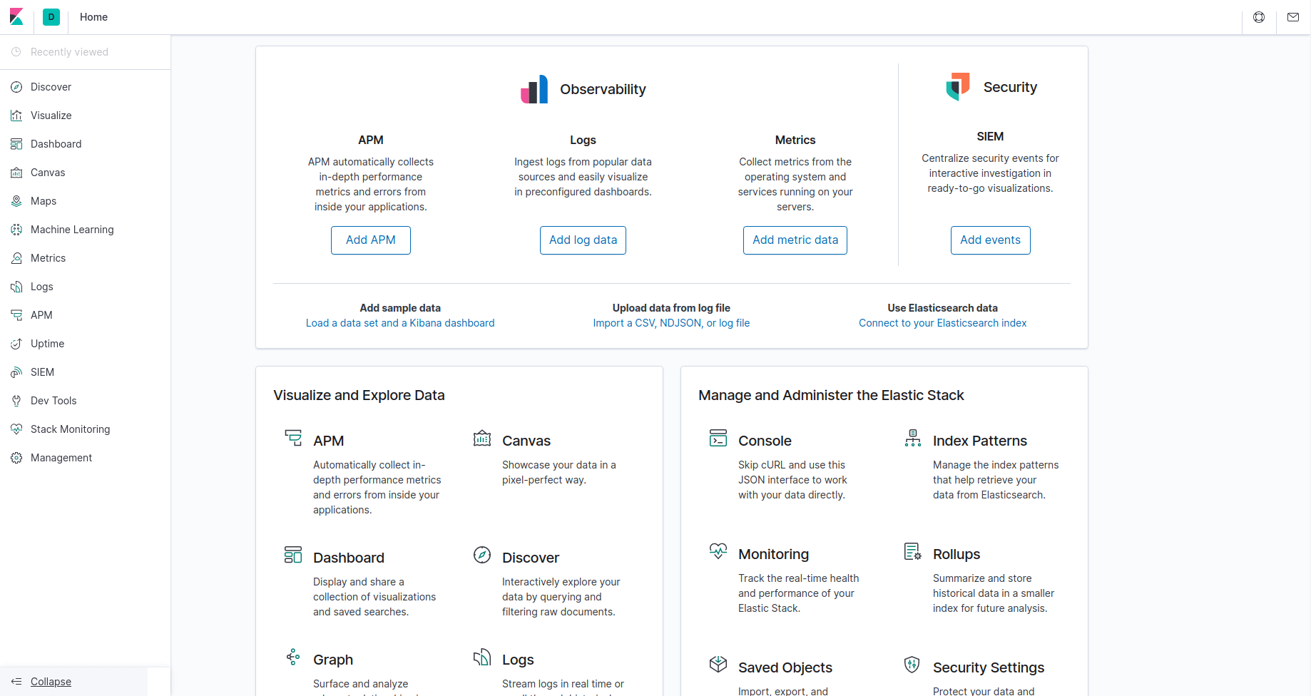 Kibana Homepage