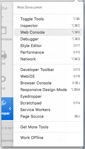 Firefox Web Console Menu Item