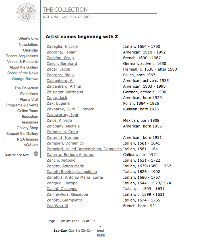 Artist names beginning with Z list