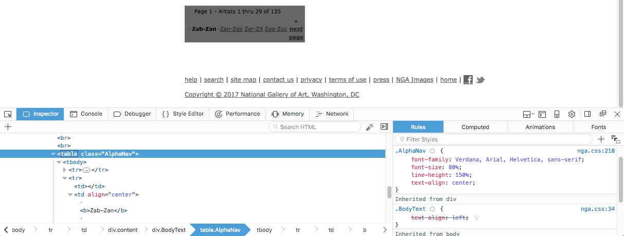 Links in AlphaNav HTML Table