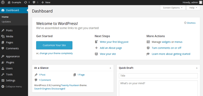 WordPress dashboard