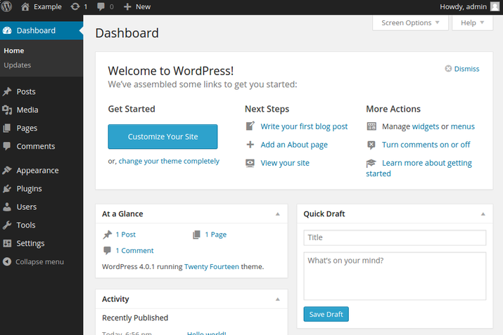 WordPress admin interface