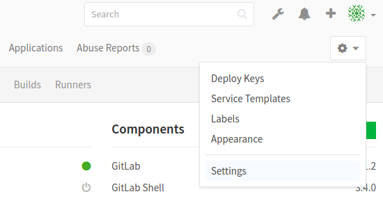 GitLab administrative settings button