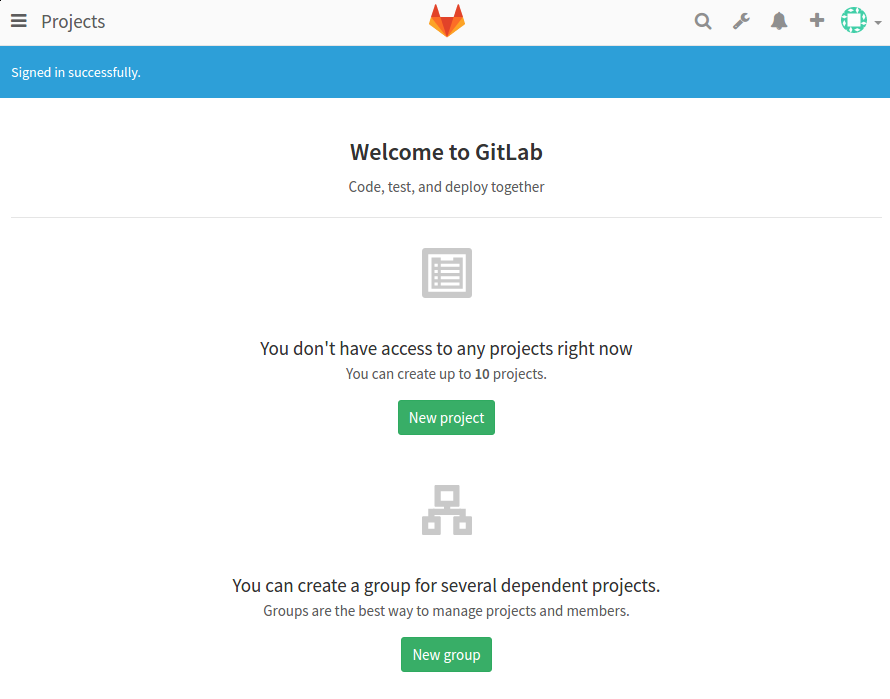 GitLab initial login landing page