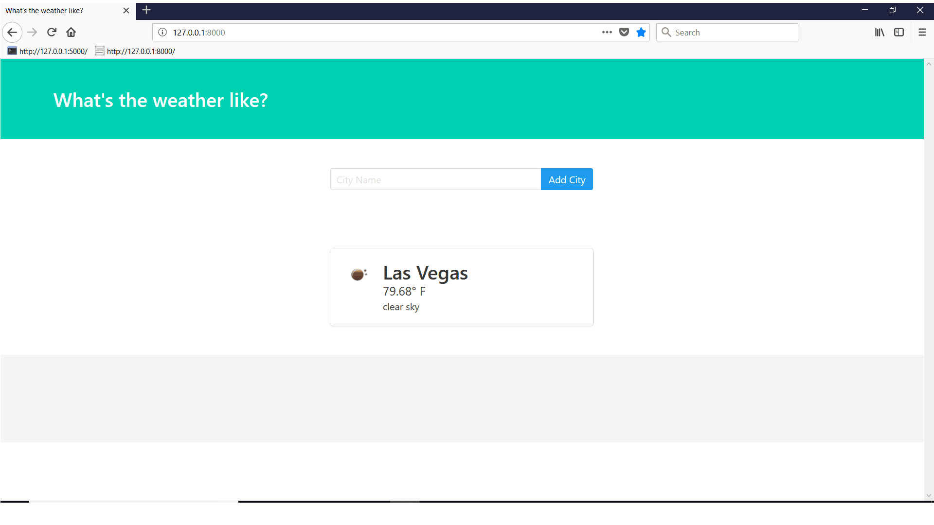 Browser window depicting dynamic weather for Las Vegas