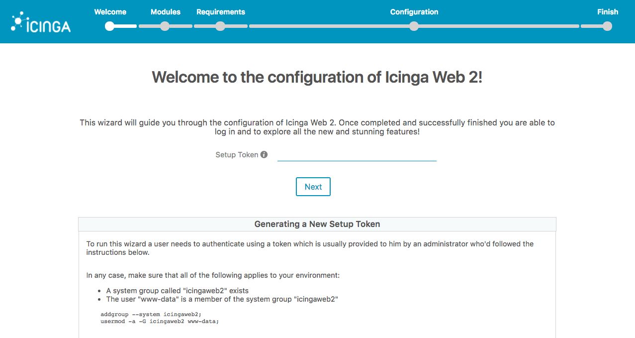 Icinga Web Setup Page